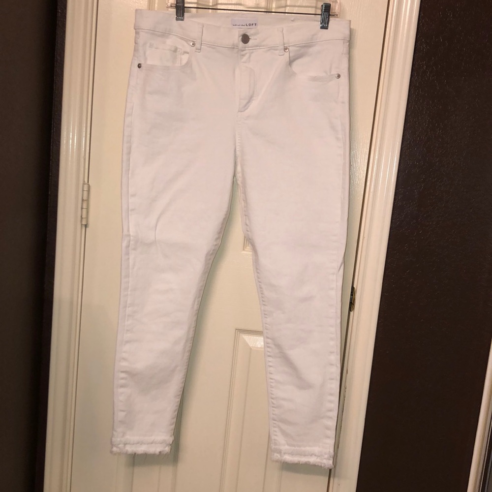 LOFT White Pants/Jeans, Raw Edge Hem, Size 12